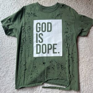 God Is Dope Distressed Olive T-Shirt